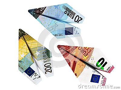 Money euro airplane set Cartoon Illustration