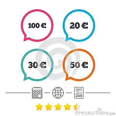 Money in Euro icons. Hundred, fifty EUR. Vector Illustration