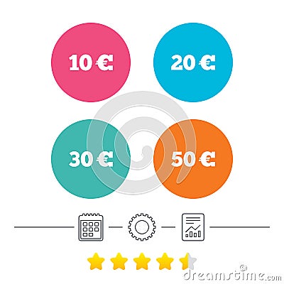 Money in Euro icons. Ten, twenty, fifty EUR. Vector Illustration