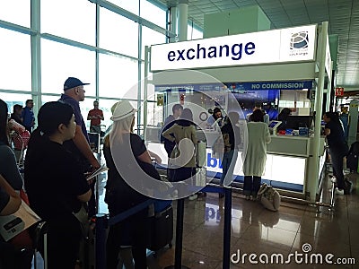Money Exchange at Barcelona Airport Editorial Stock Photo