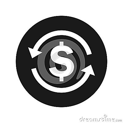 Money exchange dollar sign icon flat black round button vector illustration Vector Illustration