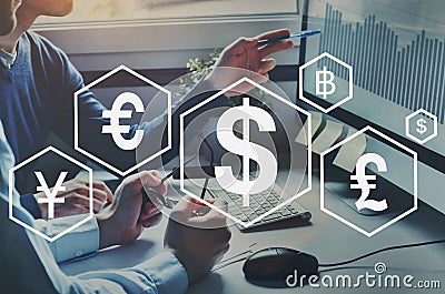 Money exchange or forex concept, different foreign currencies Stock Photo