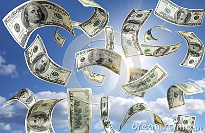 Money falling from the sky Stock Photo