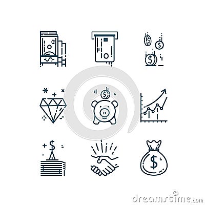 Money, finance line icons set. Vector Illustration