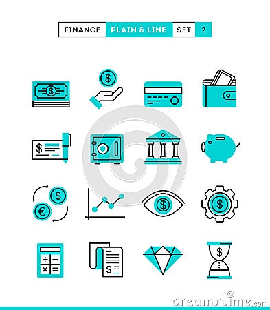 Money, finance, savings...Plain and line icons set, flat design Vector Illustration