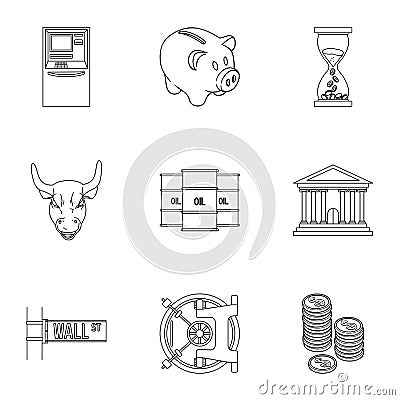 Money and finance set icons in outline style. Big collection of money and finance vector symbol stock illustration Vector Illustration