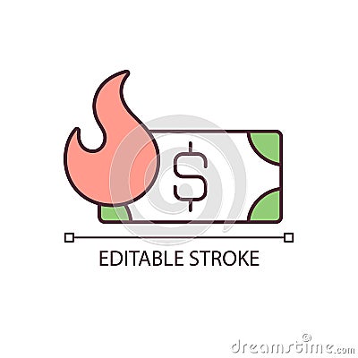 Money and fire RGB color icon Vector Illustration
