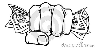 Money Fist Hand Holding Dollars Full of Cash Vector Illustration