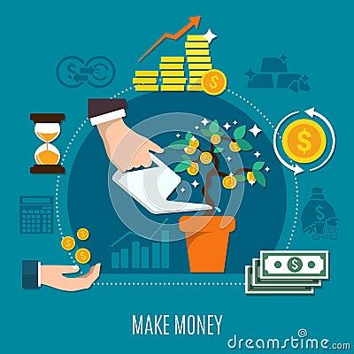 Money Flat Colored Composition Vector Illustration