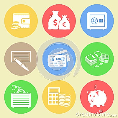 Money flat icons set Vector Illustration