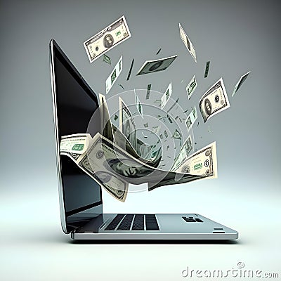 Money flowing from a laptop Stock Photo