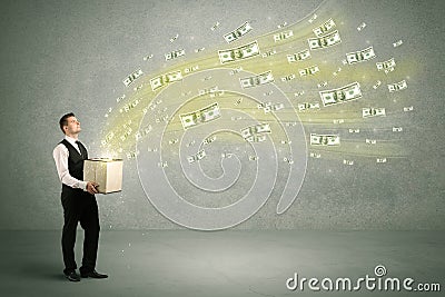 Money flying from box concept Stock Photo