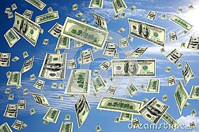 Money flying dollars Stock Photo