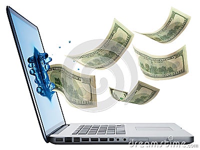 Money flying out of laptop Stock Photo