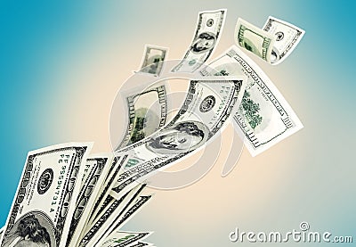 Stack of money flying on background Stock Photo