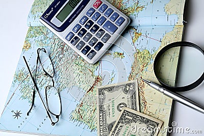 Money and geographical map Stock Photo