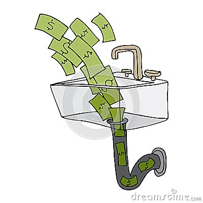 Money Going Down The Drain Vector Illustration