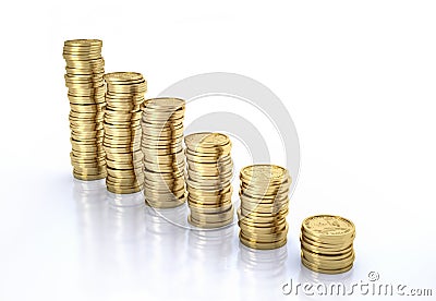 Money. Gold dollar coins stacked aligned as a stair Cartoon Illustration