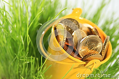 Money in grass. Stock Photo