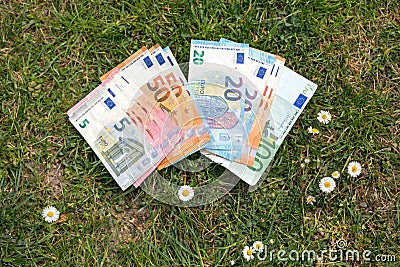 Money in the grass Stock Photo