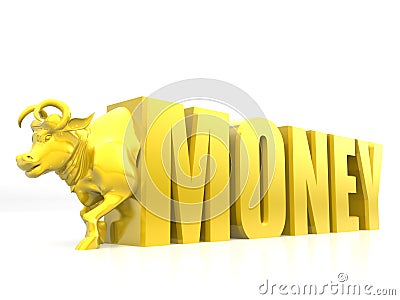 Money growth, money with golden bull, 3D rendering with white background Stock Photo