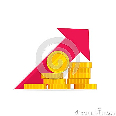 Money growth vector illustration, flat golden coins pile with revenue graph, concept of income increase or earnings Vector Illustration