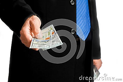 A money in the hands of a businessman in a crisis raising business concept bank worker Stock Photo