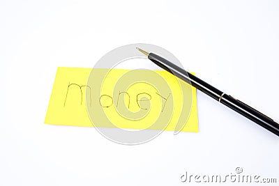 Money handwrite with a pen on a yellow paper Stock Photo