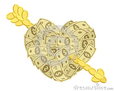 Money heart with arrow Cartoon Illustration