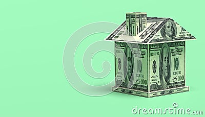 Money house from dollars USA. Real estate concepts Stock Photo