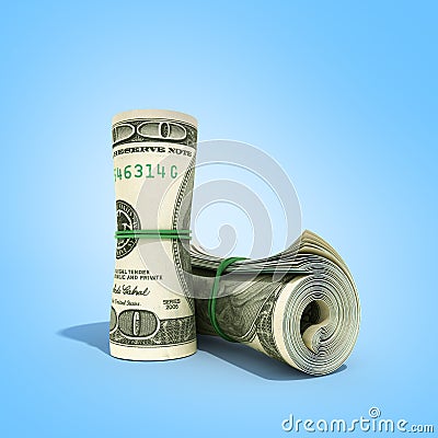 Money hundred dollars bill rol colection 3d render on blue Stock Photo