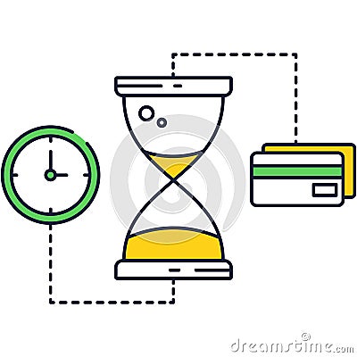 Money icon credit card, clock, hourglass vector Vector Illustration