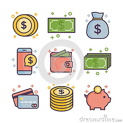 Money Icon Cute cartoon illustration. Vector Illustration