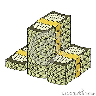 Money icon. Vector illustration of a pack of dollar bills. Hand drawn money in a bundle Vector Illustration