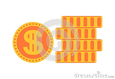 Money illustration, dollar icon, multiple coins Vector Illustration
