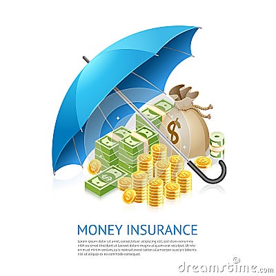 Money insurance concept design. Money under umbrella vector illustration isolated on white background Vector Illustration