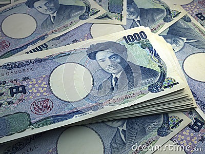 Japanese money. Japanese yen banknotes. 1000 JPY yuan bills Stock Photo