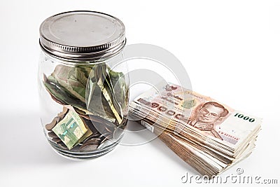Money jar with isolate white background Stock Photo