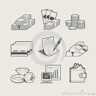 Money and jewellery set of icon Vector Illustration