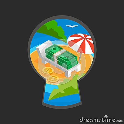 Money in keyhole color flat Vector Illustration