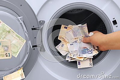 Money laundering illegal cash euros and pounds Stock Photo