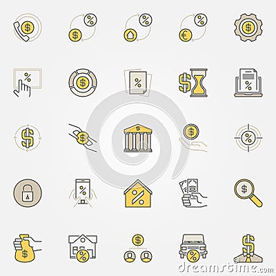 Money and leasing colorful icons Vector Illustration