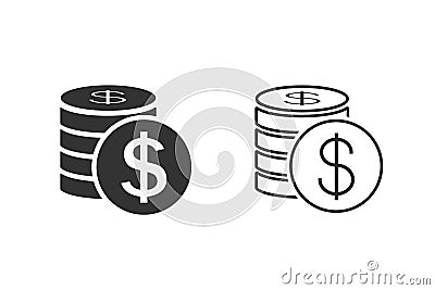 Money Line Icon Set Vector. Payment system. Coins and Dollar cent Sign isolated on white background. Vector Illustration