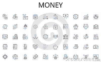 Money line icons collection. Adventure, Explore, Search, Quest, Find, Chase, Pursue vector and linear illustration Vector Illustration