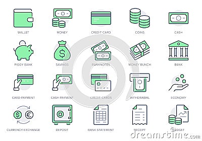 Money line icons. Vector illustration include icon - currency exchange, payment, withdraw, wallet, credit card, invoice Vector Illustration