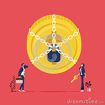Money are lock-Business people with key to unlock dollar sign with chain Vector Illustration