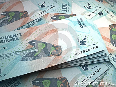 Madagascar money. Malagasy ariary banknotes. 100 MGA ariary bills. 3d illustration Cartoon Illustration