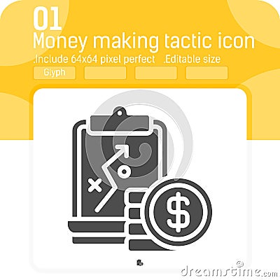 Money making tactic icon with glyph style isolated on white background. Vector illustration business strategic planning Vector Illustration