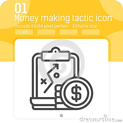 Money making tactic icon with line style isolated on white background. Vector illustration business strategic planning Vector Illustration