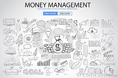 Money Management concept with Doodle design style Vector Illustration